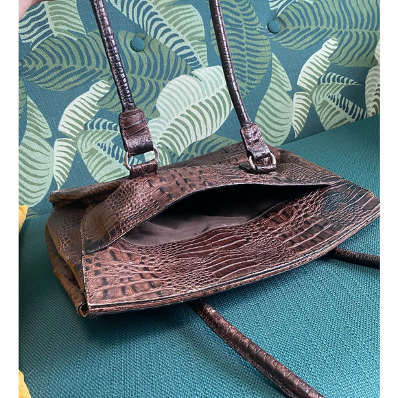 Etienne Aigner Genuine Leather Croc Embossed Satchel Bag - Picture 12 of 13